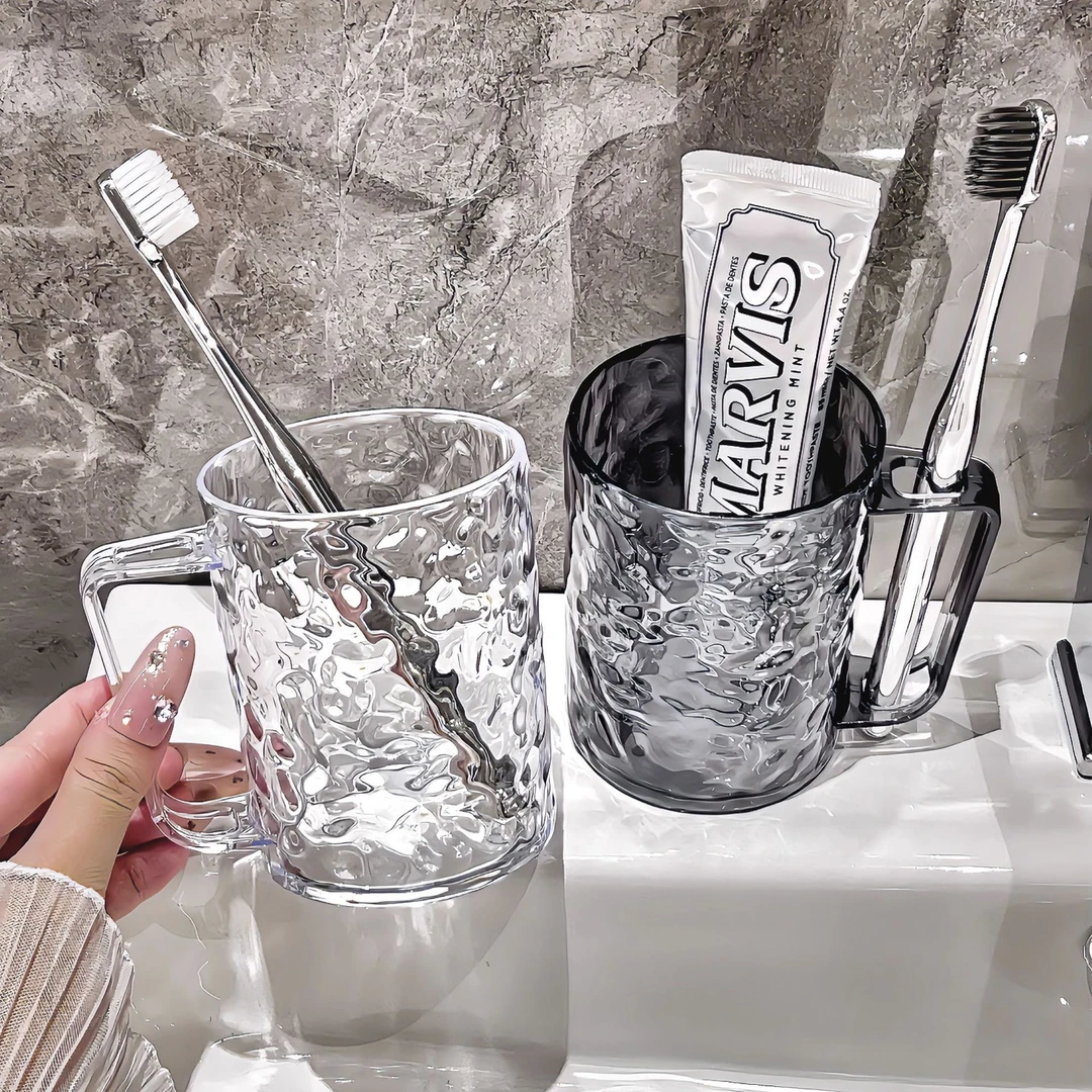 漱口杯家用冰川纹高颜值情侣牙刷杯儿童洗漱杯轻奢透明