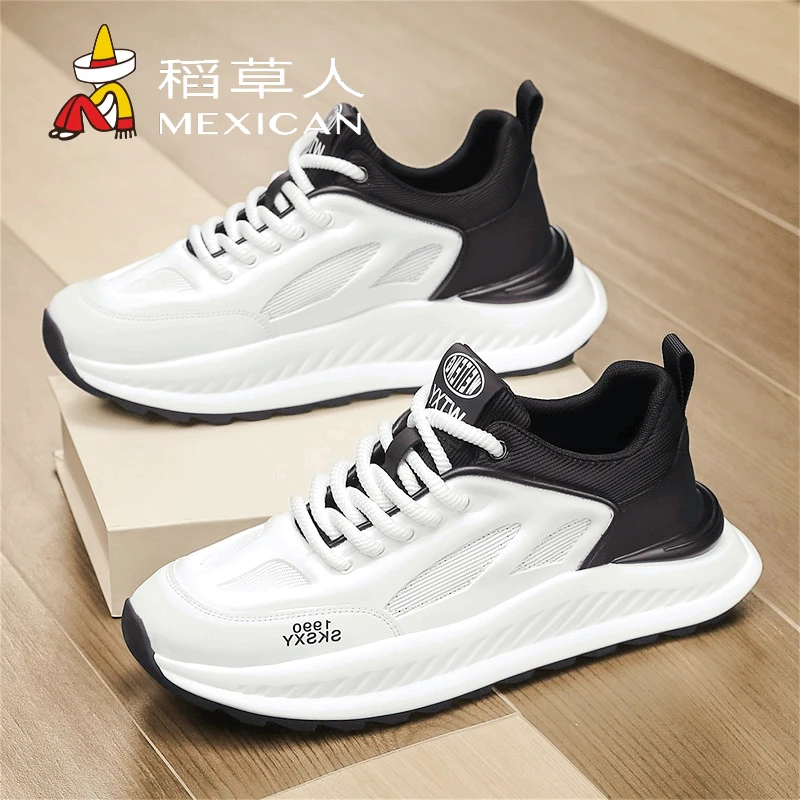 稻草人干净痞帅男鞋小白鞋子男款爆款2025新款增高厚底潮鞋老爹鞋