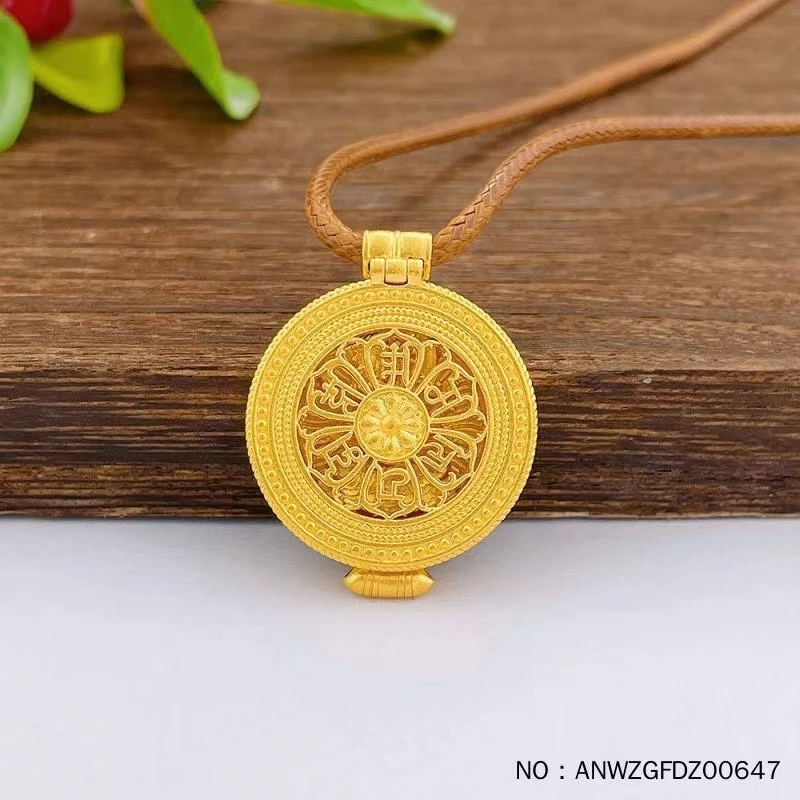 【鸳鸯金楼】古法挂绳镂空六字真言守护神文殊菩萨嘎乌盒吊坠