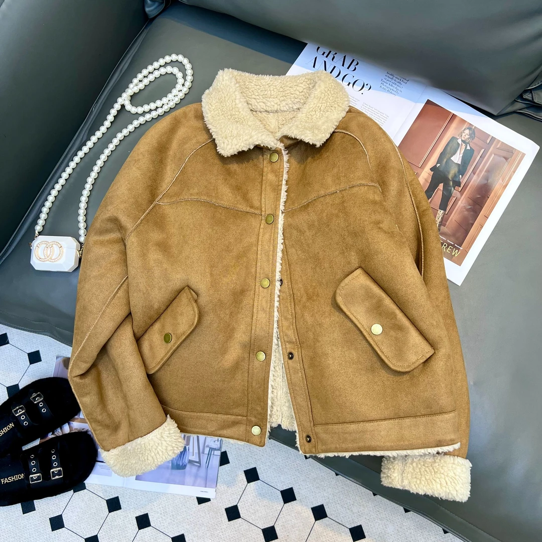 韩系皮毛一体秋冬短外套