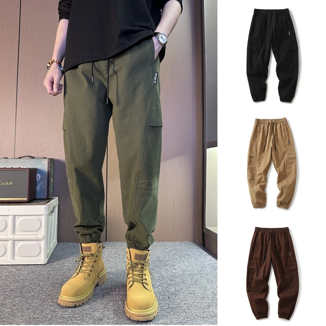 秋冬工装裤休闲裤男士裤束脚裤宽松复古百搭纯色口袋长裤裤子男