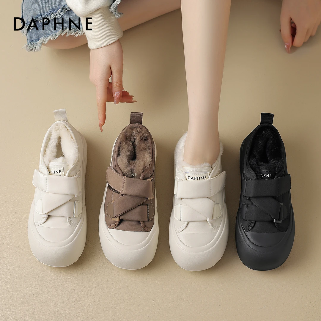 达芙妮秋冬潮流韩版小众加绒保暖舒适简约圆头厚底时尚女士休闲鞋