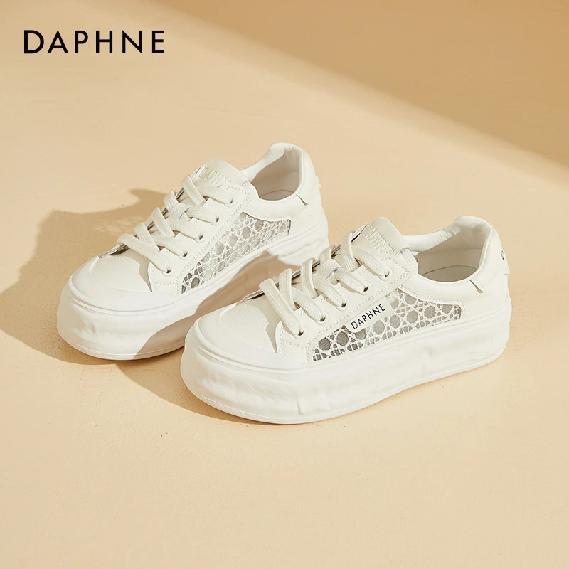 达芙妮舒适百搭透气镂空薄款厚底系带圆头时尚夏季女鞋透气网鞋