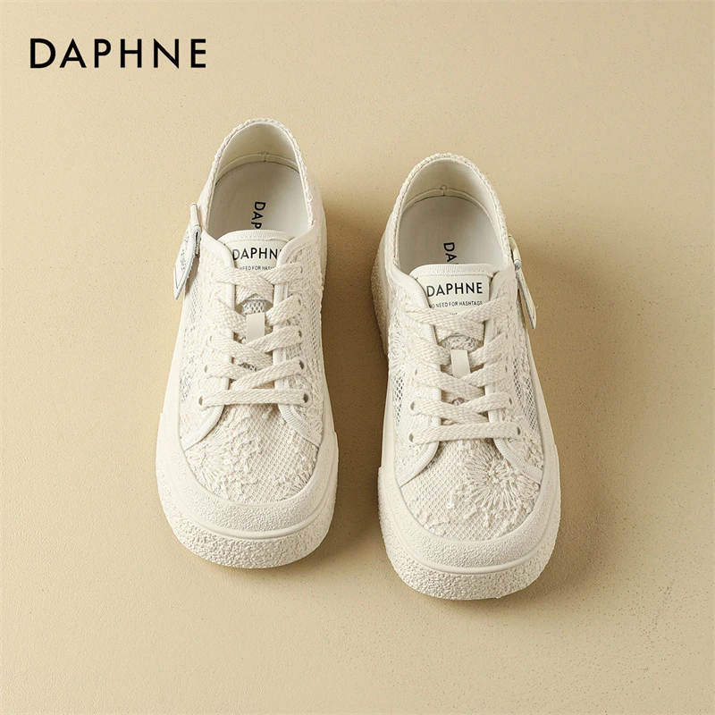达芙妮女式夏季户外网面透气舒适简约百搭厚底低帮圆头时尚渔夫鞋