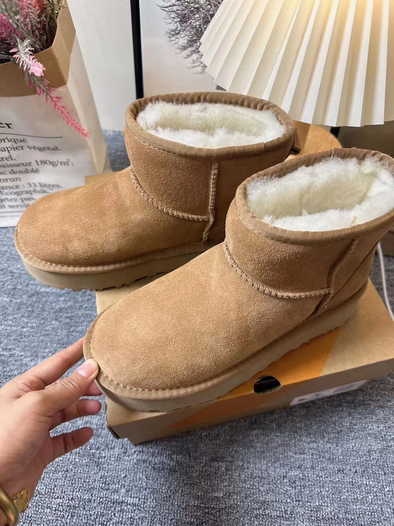 【厚底5854】时尚百搭居家外出防滑耐磨增高皮毛一体保暖雪地靴