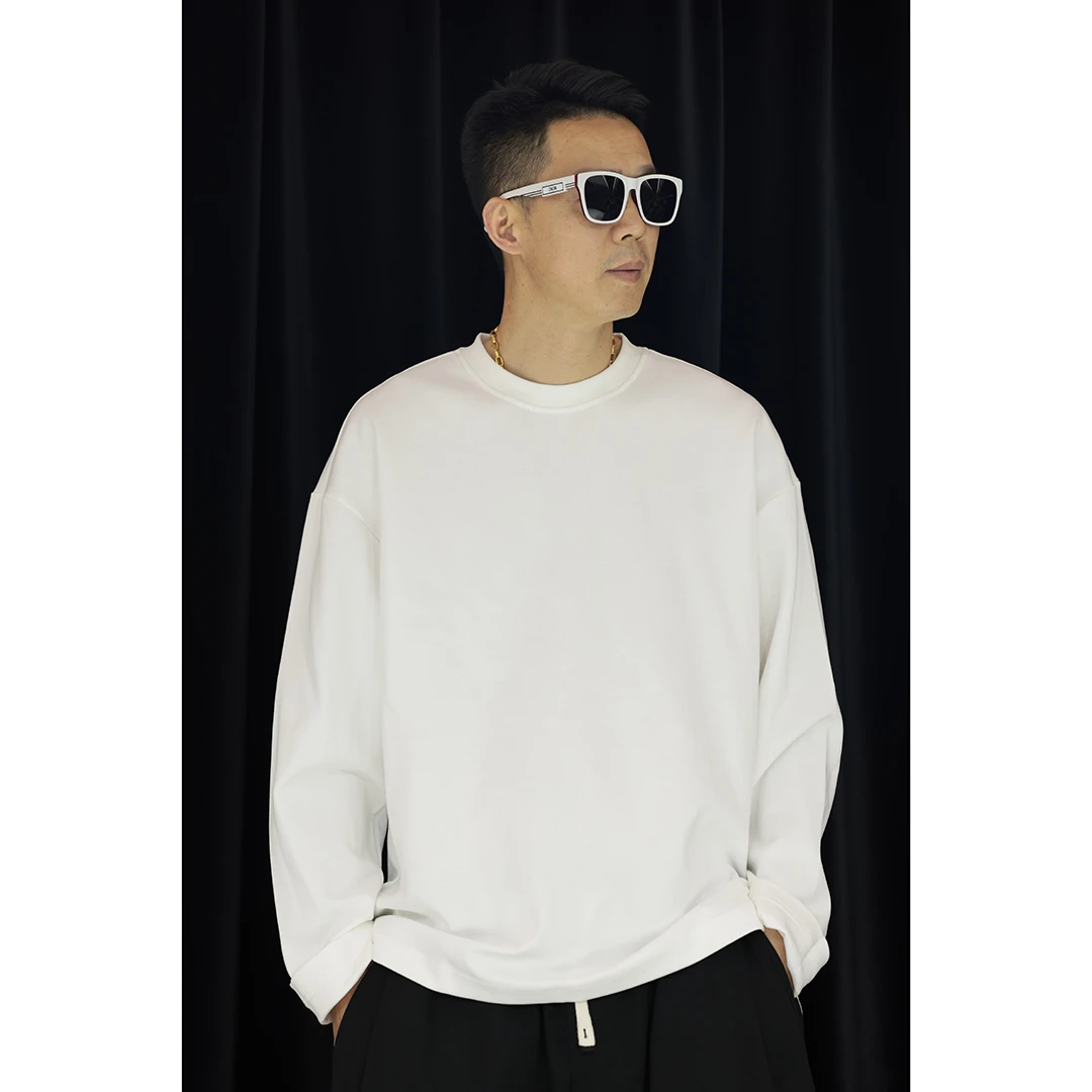 Vicwm秋季新品打底上衣长袖休闲宽松潮流纯色圆领