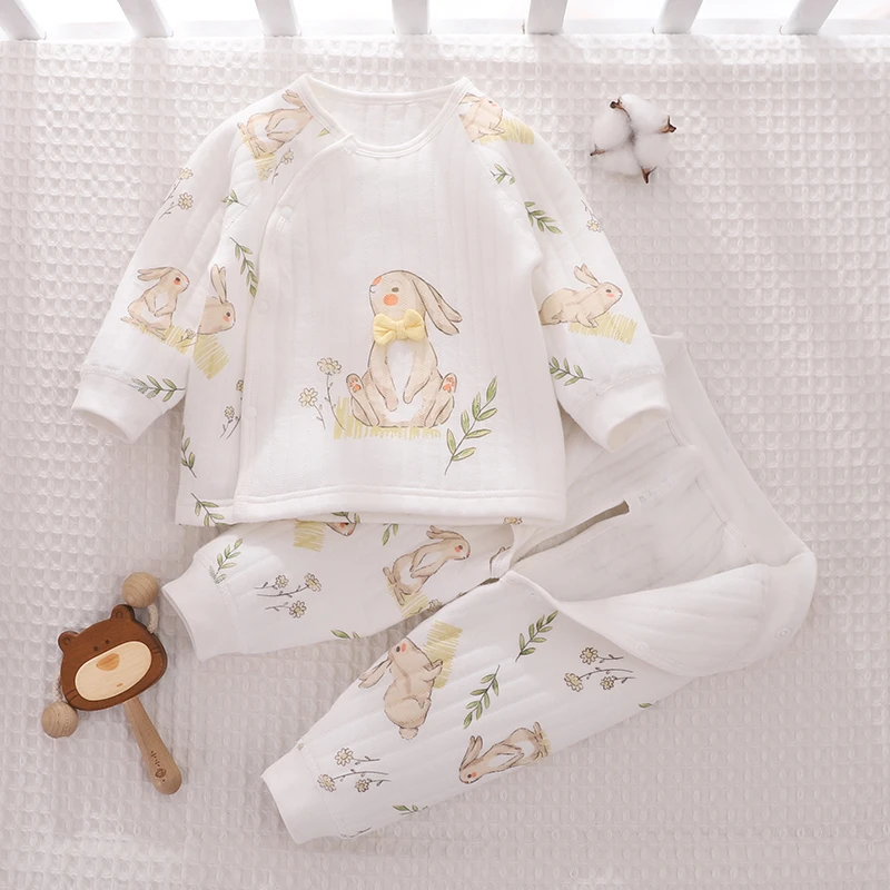 新生婴儿衣服春秋冬a类保暖内衣套装长袖夹棉分体薄棉外套开裆裤