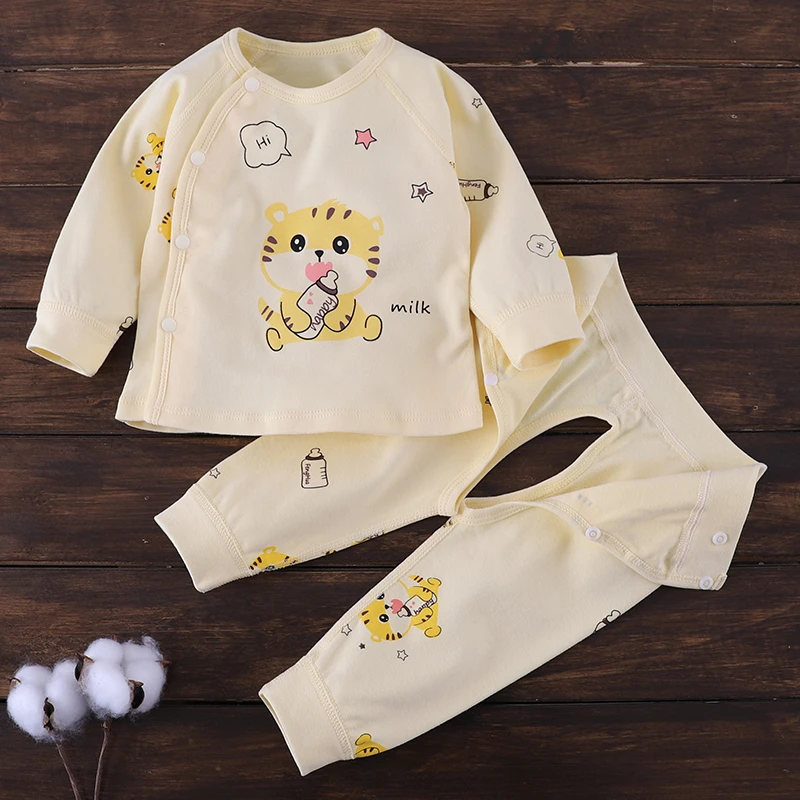 新生婴儿纯棉秋衣2件套0-9宝宝秋冬无骨上衣打底秋裤老虎春季套装