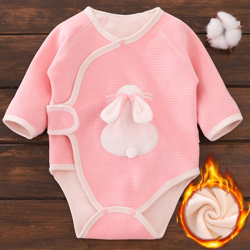 新生婴儿包屁衣秋冬款加绒保暖衣男女宝宝无骨三角哈衣护肚连体衣