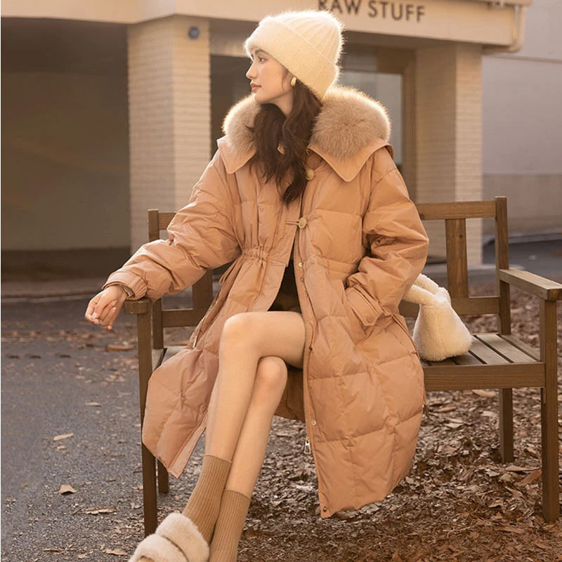 韩版羽绒服女2023年冬季新款女装中长款大毛领小众高级感加厚外套