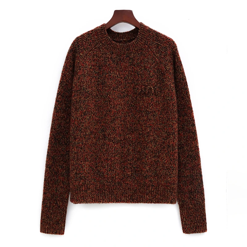 纯升新品欧洲款高质百搭蚕丝羊绒圆领MIU女士羊绒衫宽松复古休闲