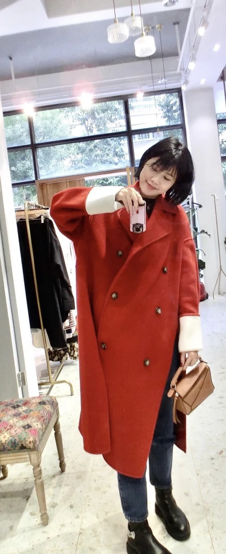 99新 赛琳CELINE 红色毛呢外套 36码 00796
