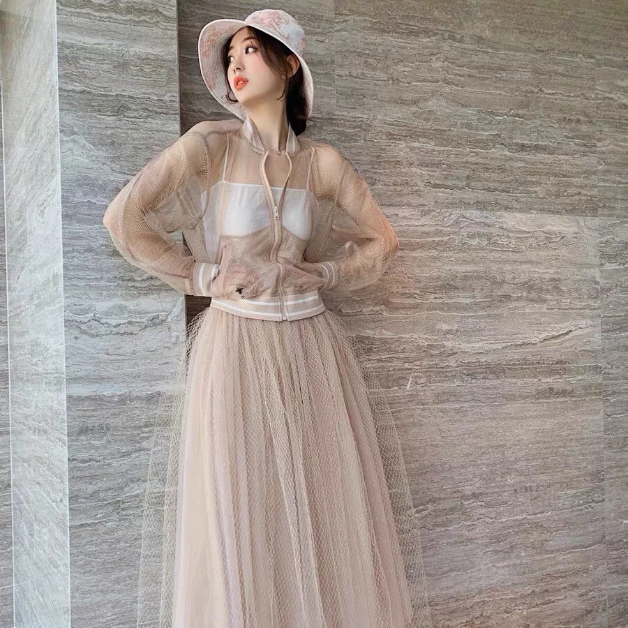 99新Dior迪奥网眼薄纱棒球服女外套40码 00344