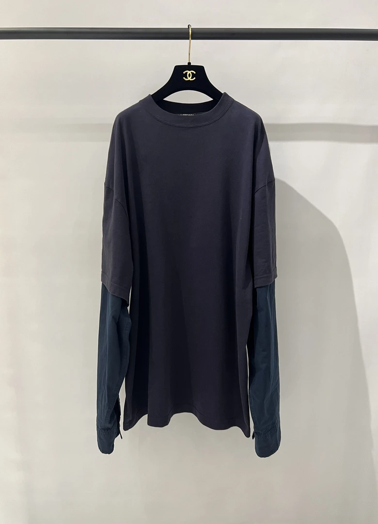 99新Balenciaga巴黎世家 藏蓝色假两件卫衣 尺码XS 00083