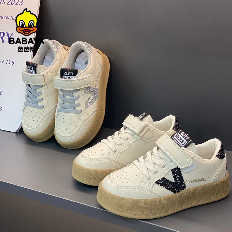 芭芭鸭女童鞋子休闲板鞋2023秋季新款儿童小白鞋运动鞋户外百搭鞋