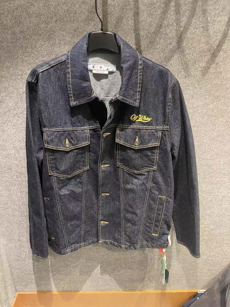 全新未使用 OFF-WHITE 字母刺绣深蓝牛仔夹克