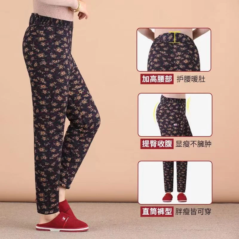 高腰直筒裤中老年驼棉棉裤高腰温暖冬季妈妈女士外穿加厚冬季宽松