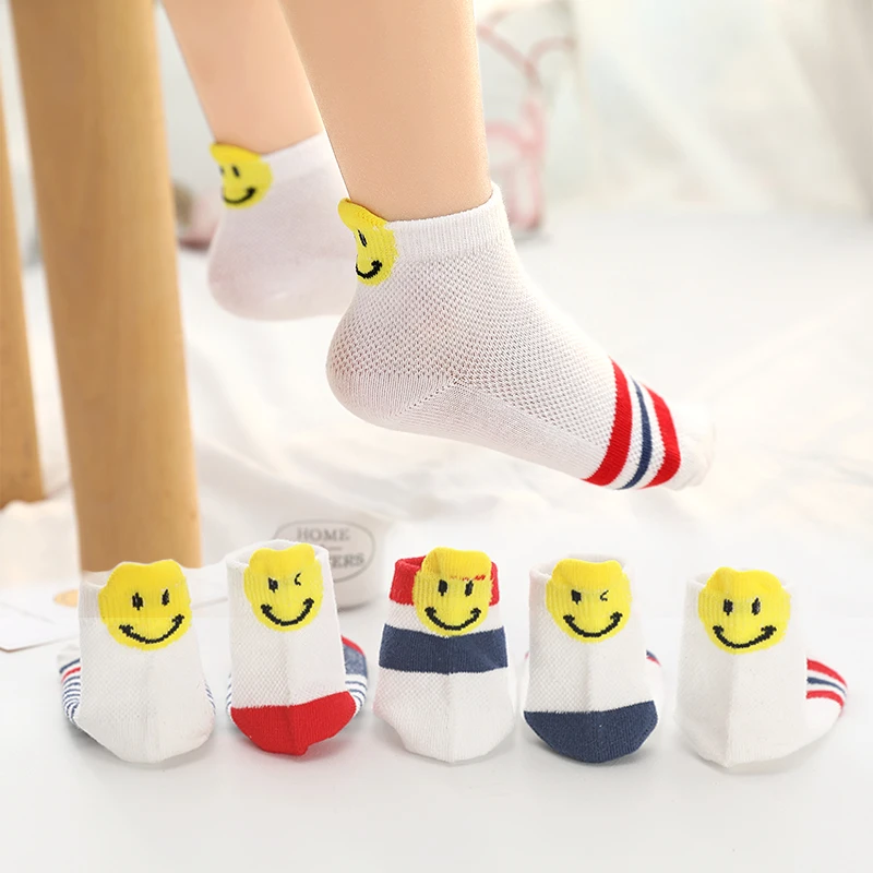 男女儿童婴儿袜子棉薄款夏季中筒袜春夏薄网眼 特卖透气吸汗 笑脸