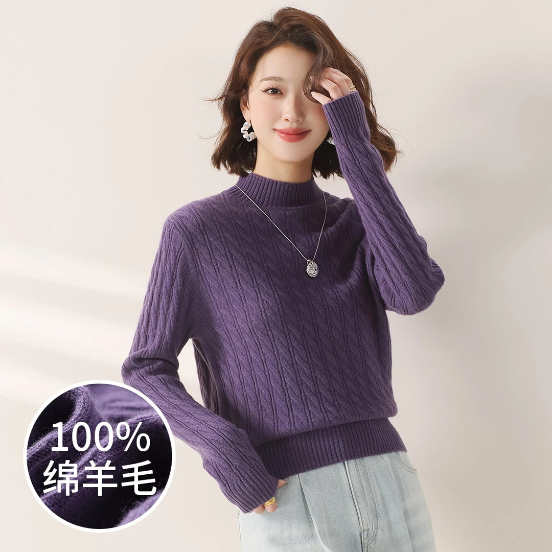 赛兔厚款100%羊毛慵懒休闲立花保暖针织衫羊毛衫女202245007