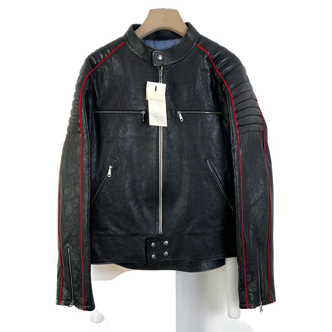 Gucci/古驰/50码/男士背后logo印花机车春秋皮夹克/全新/编 00503