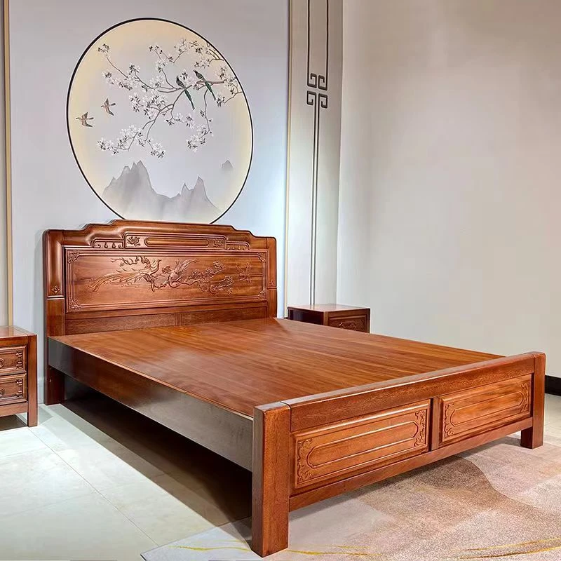 全实木榫卯大床工艺实木床菠萝格木中式古典雕花双人主卧婚床