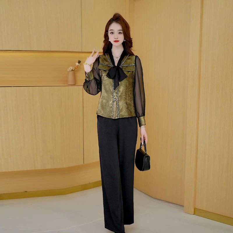 【两件套】早秋时尚宽松洋气休闲收腰显瘦减龄中袖高腰修身女装套裤