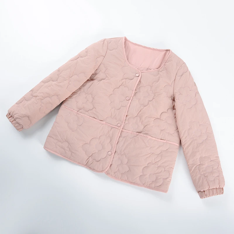 03042酒窝桃子大码太阳花刺绣棉袄长袖减龄不臃肿抗风保暖