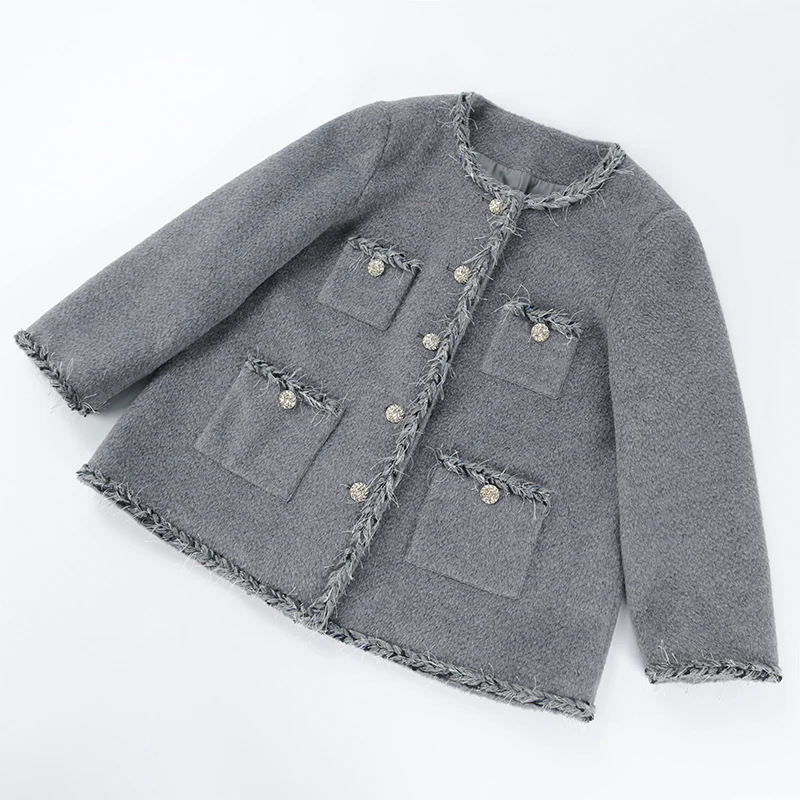 104酒窝桃子大码小香羊毛短大衣簇绒水波纹正肩显瘦长袖秋冬显瘦