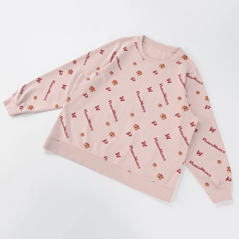 129-142-204大码幸运小熊印花卫衣大圆领正肩套头显瘦遮肉磨绒致