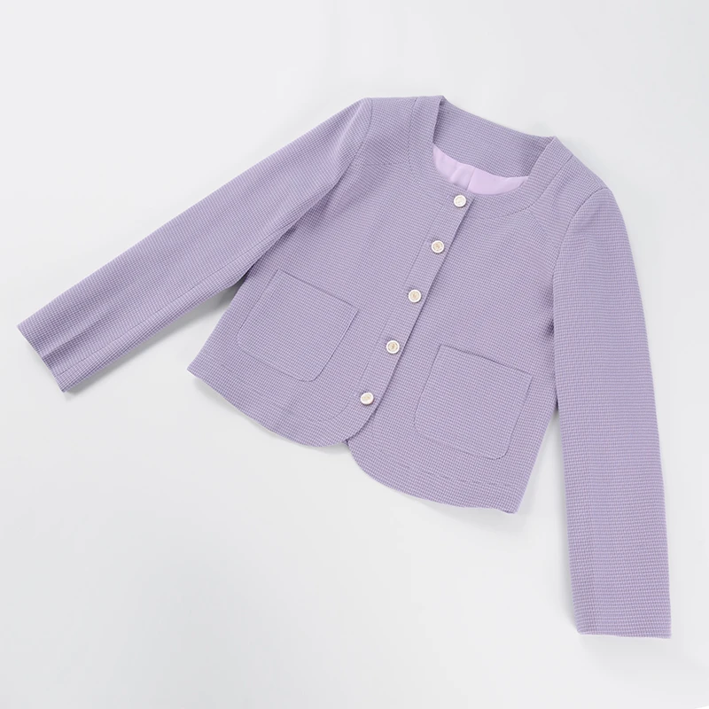 016酒窝桃子大码小香风长袖外套圆领正肩显瘦遮肉带口袋秋季新款