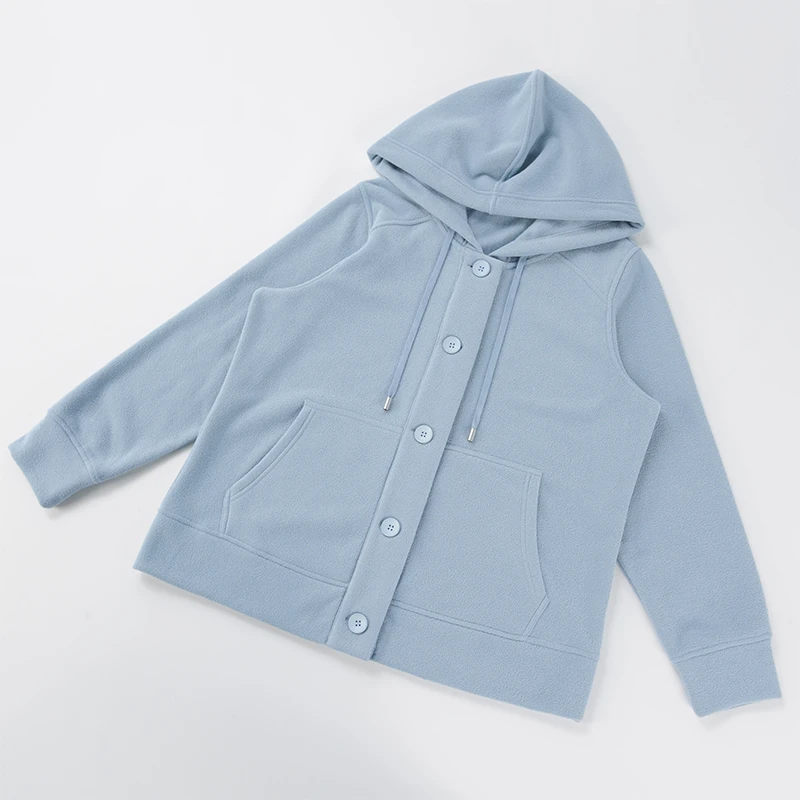 166酒窝桃子大码毛巾绒连帽卫衣亲肤保暖显瘦遮肉扣式轻薄内搭秋