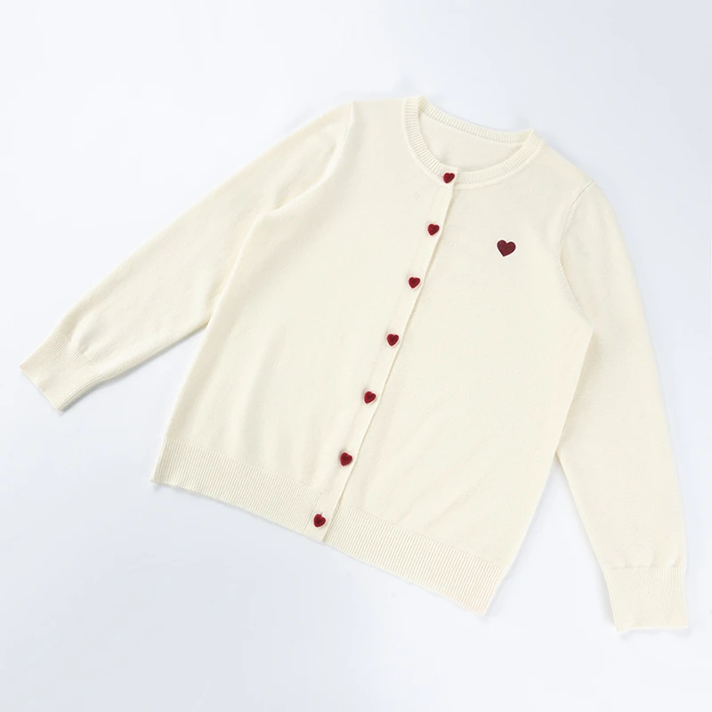126-205酒窝桃子大码暖心毛衣爱心扣开衫毛衣宽松软糯洗绒遮肉显