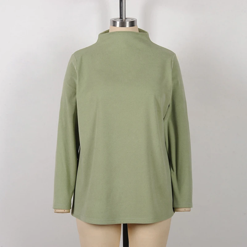 酒窝桃子大码德绒打底衫火山口领休闲风保暖磨毛显瘦宽松胖mm