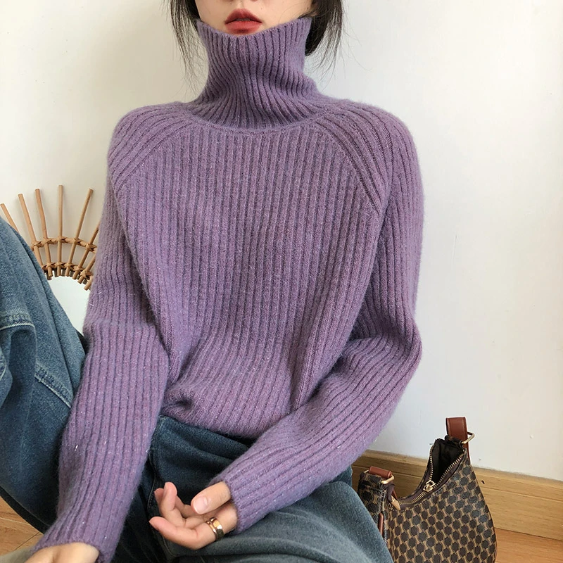 细闪加厚保暖高领毛衣女秋冬季慵懒风高级感温柔软糯针织衫上衣