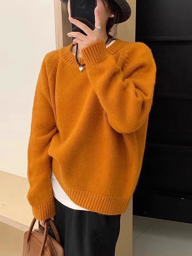 糖果色毛衣女秋冬韩系小众别致上衣宽松慵懒百搭软糯慵懒针织衫厚