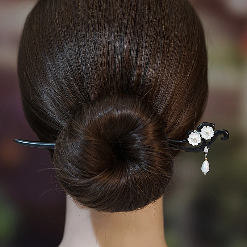 T52双面花流苏檀木发簪长款汉服旗袍马面裙古风头饰茶服簪子发饰