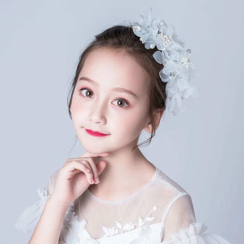 二次元白色绢纱头花婚纱发饰儿童跳舞头花香槟色舞蹈头饰汉服头花