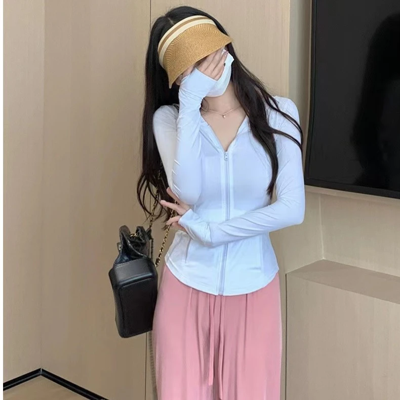 冰丝防晒衣女款夏季修身运动服外套紧身上衣2023新款女款套装女孩