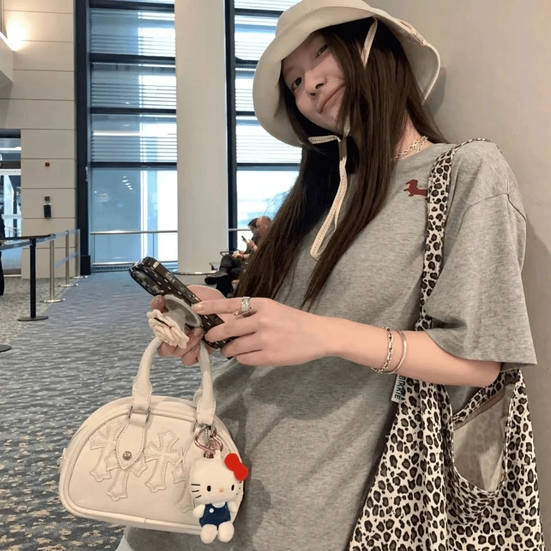 BIKKIE白色小豹纹 小众设计师品牌同款豹纹斜跨单肩手提布包