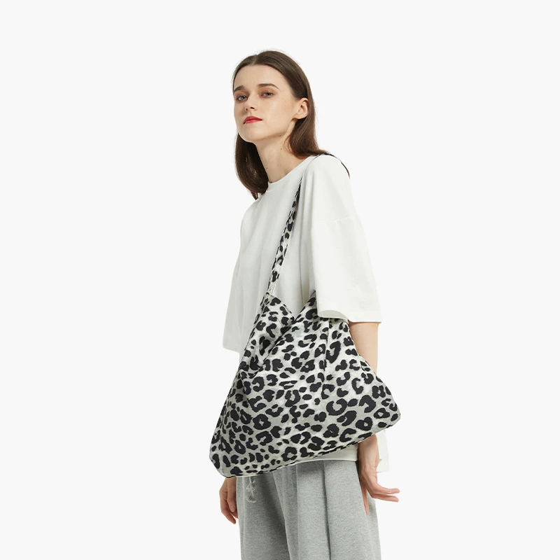 BIKKIE双层灰色大豹纹-小众设计师自主品牌时尚豹纹敞口单肩包