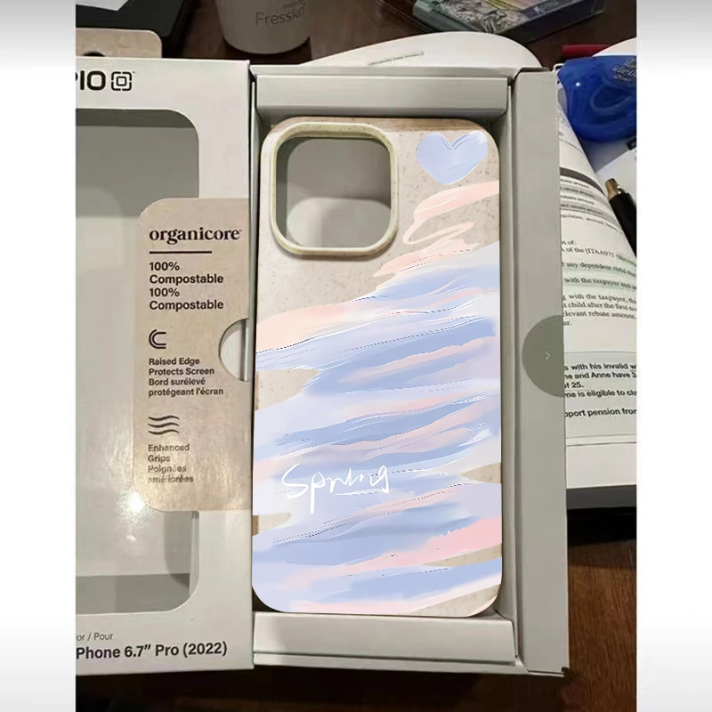 彩绘英文爱心蓝苹果14promax手机壳xstpu11/12防摔13/15pro软壳xr