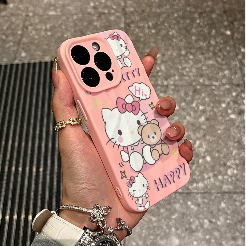 粉色凯蒂猫小熊677苹果15/14/13褶皱高级软胶软壳男11/xs/xr软壳