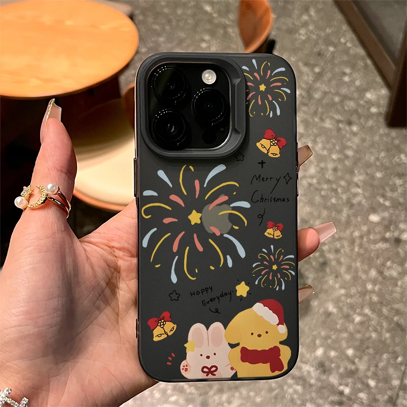 圣诞烟花小狗苹果14promax手机壳新款磨砂11/12防摔13/15pro软壳x