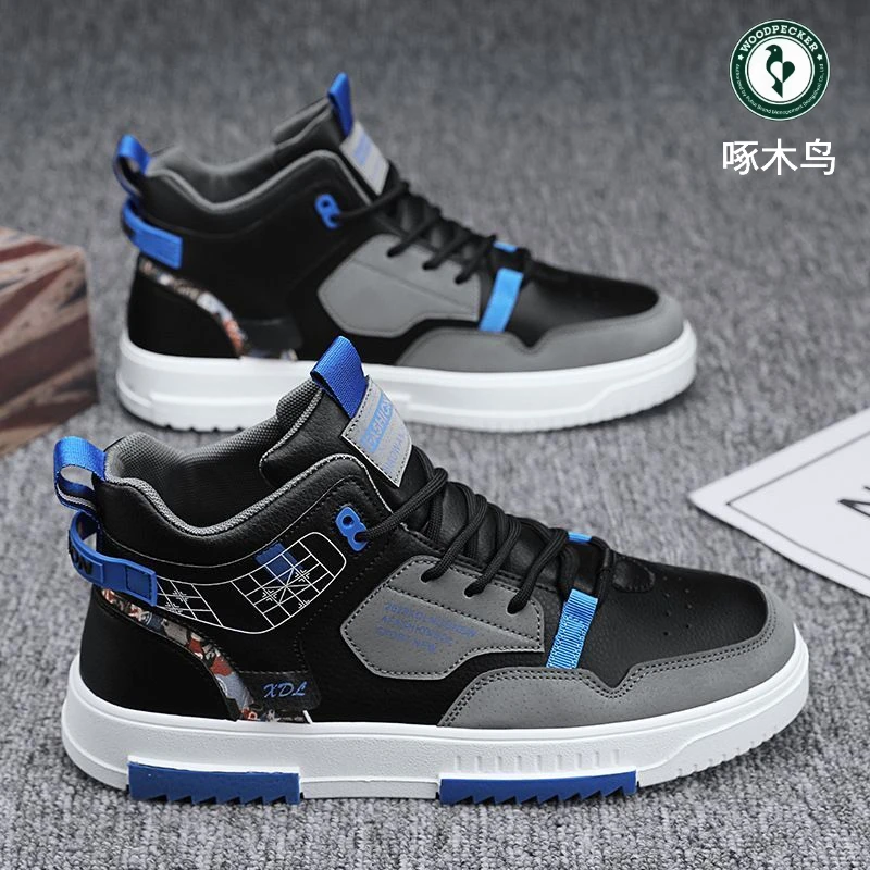 啄木鸟帆布高帮冬季男鞋男士布鞋运动休闲小白板鞋百搭潮鞋子男式