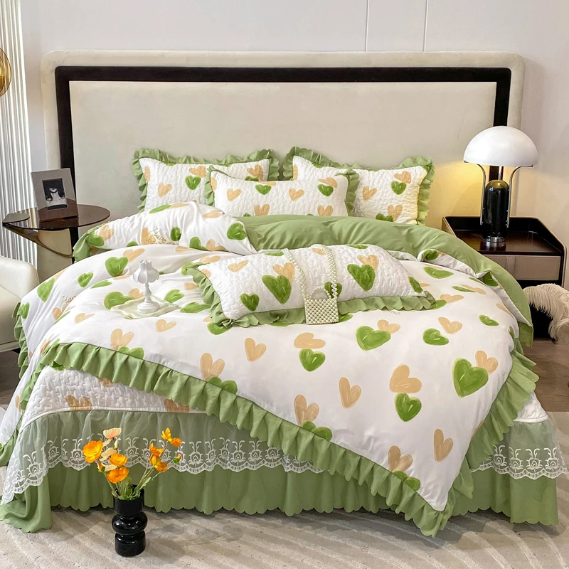 A类母婴级水洗棉麻床盖款四件套夹棉床裙三件套双人床上用品