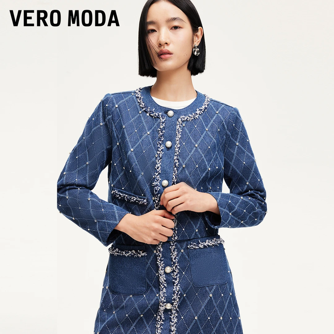 【丽公主专属】Vero Moda短外套女珠钻装饰圆领牛仔短外套324357013