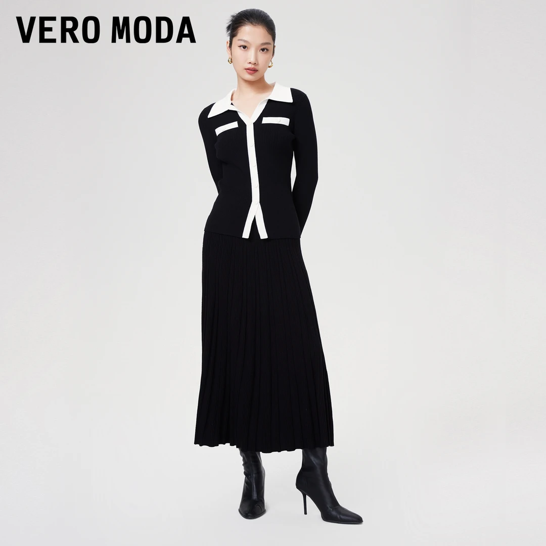 【达人专属】Vero Moda针织衫新款修身翻领撞色百搭323124006