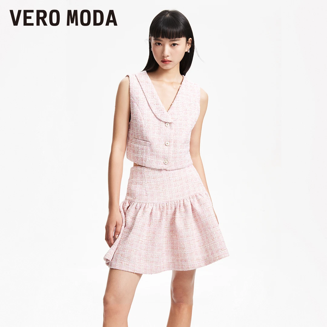 1035【达人专享】Vero Moda马甲背士心减龄小香风V领324134003