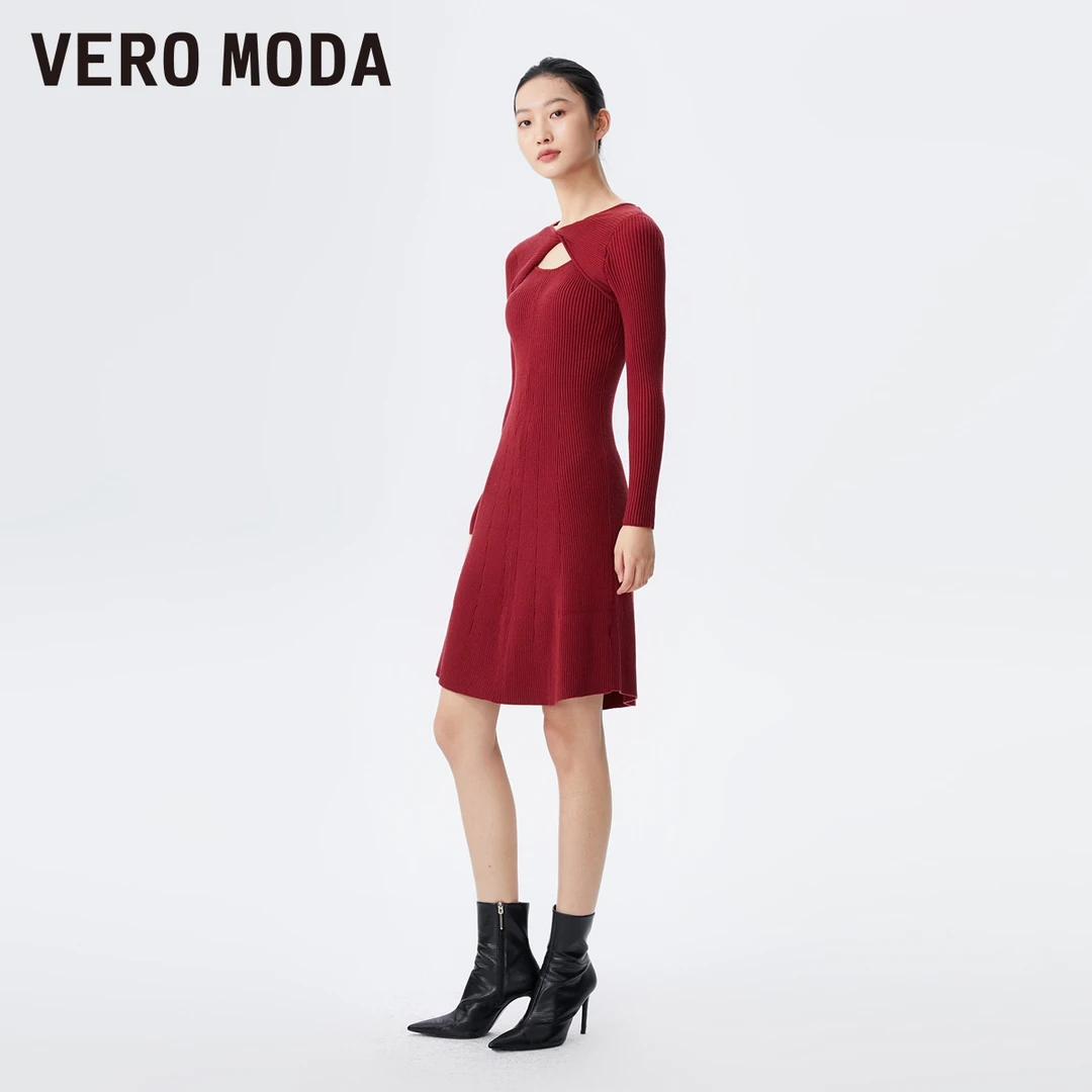 【达人专属】Vero Moda针织连衣裙收腰扭结中长款气质淑女323146007