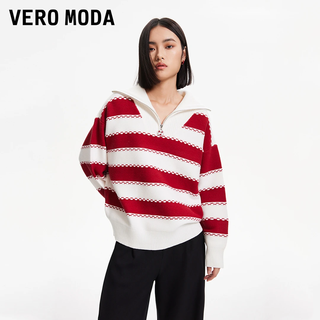 Vero Moda针织商场同款新品休闲舒适条纹宽松长袖上衣325113034